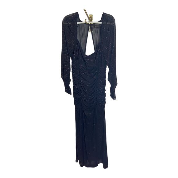 Dundas x Revolve Stardust Ruched Maxi Dress Long Sleeve Side Slit Black Ruby XL - Picture 4 of 14